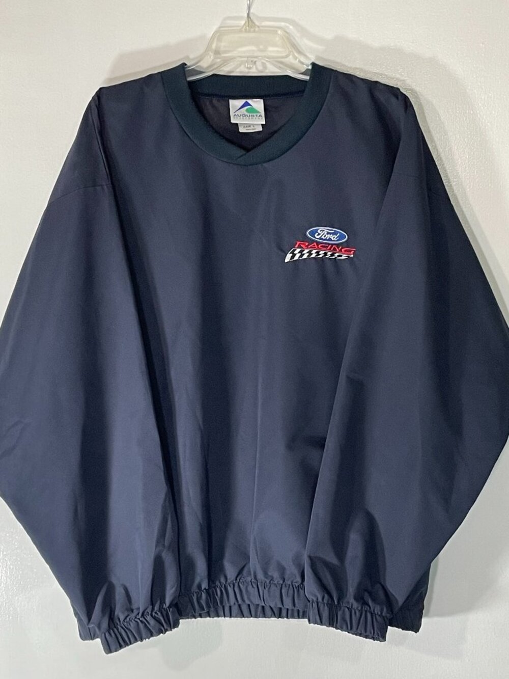 Ford Racing Men’s Navy V‑Neck Pullover Windbreaker Size Large Polyester Sporty